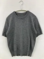 ニット/セーター M グレー ニット 無地 ミドル丈 半袖 クルーネック(丸首)