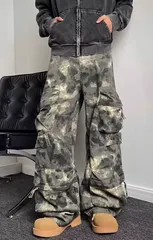 ビッグポケット カーゴパンツ ワイドレッグ ストリート ゆったり 韓国