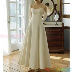 ウェディングドレス ロング 白 アシンメトリー パール肩ひも 長袖 エレガント 二次会 花嫁 前撮り 挙式 パーティー ワンピースlf0318