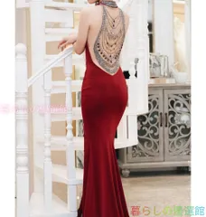 カラードレス ロングドレス 演奏会 コンサート イブニングドレス 二次会 フォーマルドレス ピアノ発表会 ワインレッド ロングスカート タイト ノースリーブ ホルダーネック スリット入りlf0317