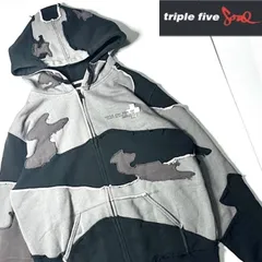 【90s】【TRIPLE FIVE SOUL】パッチワーク パーカー L 古着 ジップアップビンテージ フーディー グレー ストリート hiphopのサムネイル