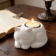 キャンドルホルダー キャンドルスタンド 寝ているネコ ねこ 猫 ホワイト 可愛い インテリア 装飾 パーティー リビング ダイニング オシャレ プラスチック 寝室 ミニサイズ