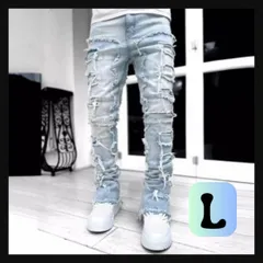 クラッシュ ダメージ デニム ラッパー HIP HOP UK パンツ b14のサムネイル