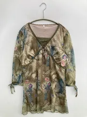 n, エヌコンマ チュニック M ブラウン チュール 花柄・ボタニカル柄 レース リボン その他総柄 半端袖 ショート・ミニ丈