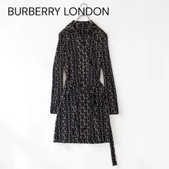 美品 BURBERRY LONDON バーバリーロンドン シルク 総柄 長袖 ワンピース ブラック
