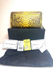 【送料無料】ダイヤモンドパイソン 長財布 ヘビ革 金運アップ イエロー 三協商会 L字ファスナー 箱付き 中古　H8-3-93