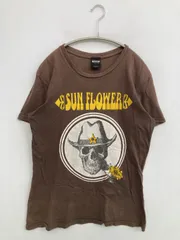 achene Tシャツ/カットソー S ブラウン 前面プリント ミドル丈 半袖 クルーネック(丸首)