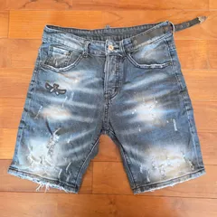 DSQUARED2 デニムショートパンツ／ イタリア製 W約74cm ダメージ加工 ブラック グレー メンズ