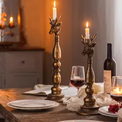 キャンドルホルダー キャンドルスタンド シカの頭 鹿 大 小 2種類 アンティーク調 装飾 パーティー リビング ダイニング オシャレ インテリア ギフト プレゼント 金属