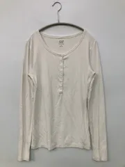 GAP ギャップ Tシャツ/カットソー S ホワイト 無地 ミドル丈 長袖 ヘンリーネック クルーネック(丸首)