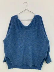 Kastane カスタネ ニット/セーター F ブルー ウール・ニット 無地 ミドル丈 長袖 Vネック