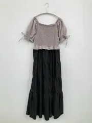 mily bilet ワンピース M ブラック 無地 リボン 半袖 ロング・マキシ丈 ティアード