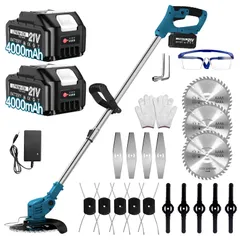 【2026園芸業界強化版】 草刈り機 充電式 コードレス 草刈機 芝刈り機 マキタ18Vバッテリー対応可能 4000mAh大容量バッテリー2個付属 軽量 電動草刈り機 LED電池残量表示付 高効率チップ 多地形 伸縮・角度調整可 4種類の替刃で芝生 枝切りwb