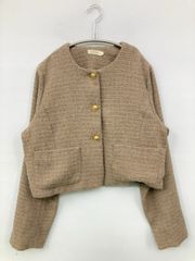 LAUIR ラウアー ノーカラージャケット S ベージュ ツイード 無地 ショート丈
