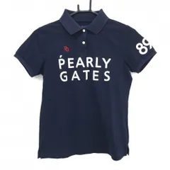 パーリーゲイツ 半袖ポロシャツ ネイビー×白 ロゴプリント サッカー生地調  レディース 0(S) ゴルフウェア PEARLY GATES
