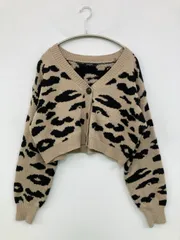 SUREVE シュリーブ カーディガン/ボレロ L ベージュ ニット レオパード柄 ショート丈 長袖