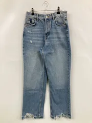 ZARA ザラ デニムパンツ EUR 38 ブルー クロップド・半端丈 無地 スタンダード ストレート ハイウエスト ヴィンテージ クラッシュ・ダメージ