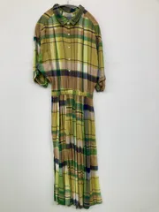 chocol raffine ショコラフィネ シャツワンピース F イエロー コットン リネン・麻 チェック柄 半端袖 ロング・マキシ丈