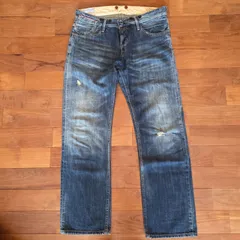 TOMMY HILFIGER DENIM ダメージデニムパンツ／ W約88cm W34 L32 ブルー 色落ち ストレート メンズ