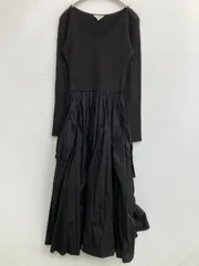 M_ ワンピース 1 ブラック コットン 無地 長袖 ロング・マキシ丈 フレア