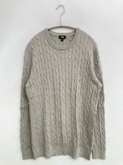 UNIQLO ユニクロ ニット/セーター XL グレー ウール・ニット その他総柄 ミドル丈 長袖 クルーネック(丸首)