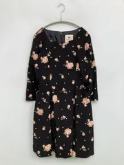 LODISPOTTO ロディスポット ワンピース M ブラック ナイロン ドット柄 花柄・ボタニカル柄 リボン 半端袖 ひざ丈 フレア