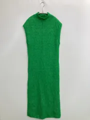 ZARA ザラ ワンピース S グリーン ウール・ニット 無地 袖なし ロング・マキシ丈 タイト