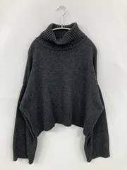ニット/セーター グレー 無地 ショート丈 長袖 タートルネック/ハイネック