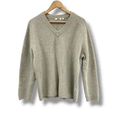 UNIQLO ユニクロ プレミアムラムリブVネックセーター 白 ホワイト 351-452649 (24-08) メンズL 秋 冬 古着