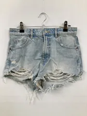 ZARA ザラ デニムパンツ 36 スカイブルー クラッシュ・ダメージ ハイウエスト ショート・ひざ上丈 無地