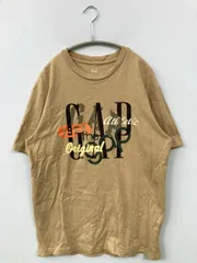 GAP ギャップ Tシャツ/カットソー M ベージュ 前面プリント ブランドロゴ 半袖 ミドル丈 クルーネック(丸首)