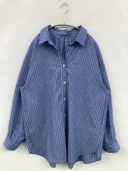 GLOBAL WORK グローバルワーク シャツ/ブラウス L ブルー リネン・麻 ストライプ柄 ミドル丈 長袖 レギュラーカラー