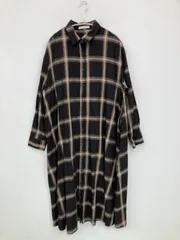 chocol raffine ショコラフィネ シャツワンピース F ブラック コットン チェック柄 長袖 ロング・マキシ丈