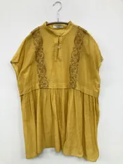 relume レリューム シャツ/ブラウス F イエロー コットン 無地 刺繍 ミドル丈 半袖 スタンドカラー