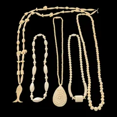 【象牙調 まとめて ⑦】ネックレス　彫刻　魚　象　アイボリー　象牙風　ジュエリー　アクセサリー　遺品整理