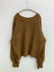 ニット/セーター L ブラウン ウール・ニット 無地 ショート丈 長袖 Vネック