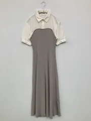 NATURAL BEAUTY BASIC ナチュラルビューティーベーシック ワンピース M グレー ウール・ニット 無地 半袖 ロング・マキシ丈 フレア