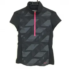 【超美品】ナイキゴルフ 半袖ハイネックシャツ 黒×グレー 前身頃総柄 ハーフジップ 異素材 DRI-FIT レディース M ゴルフウェア NIKE