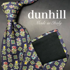 【美品】dunhill ダンヒル ネクタイ 総柄 花柄 ネイビー イエロー