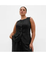 シティーシック レディース トップス ベスト プラスサイズ CITY CHIC Womens Plusize Kelly Stripe Vest Blk pinstripe ストライプ