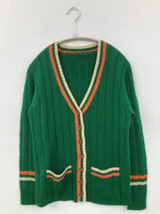 カーディガン/ボレロ グリーン ライン柄 ミドル丈 長袖
