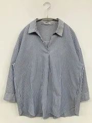 GLACIER グラシア シャツ/ブラウス M ブルー ストライプ柄 ミドル丈 半端袖 オープンカラー