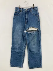 MURUA ムルーア デニムパンツ 2 ブルー フルレングス ワイド・ルーズ 無地 ストレート ハイウエスト ヴィンテージ クラッシュ・ダメージ