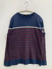 UNIQLO ユニクロ Tシャツ/カットソー L ネイビー ボーダー柄 ミドル丈 長袖 クルーネック(丸首)
