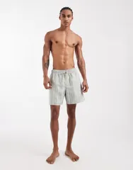 エイソス メンズ 水着 ハーフパンツ・ショーツ ショートパンツ ASOS DESIGN swim shorts in mid length in sage green stripe SAGE GREEN グリーン