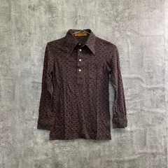 【T-787】総柄シャツ レディース M ブラウン 長袖 古着 レトロ 柄シャツ デザインシャツ カジュアル トップス 個性派 ヴィンテージ風 おしゃれ 秋服