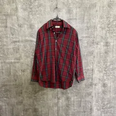 【Y-453】チェックシャツ メンズ M 赤 黒 長袖 古着 カジュアル ネルシャツ ボタンダウン チェック柄 シャツ 秋冬 トップス 古着シャツ