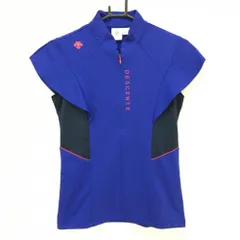 【超美品】デサントゴルフ 半袖ハイネックシャツ ブルー×ネイビー ハーフジップ 中田英寿 レディース M ゴルフウェア DESCENTE