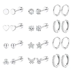 ネジ式 金属アレルギー対応 ピアス 蝶 ピアス ハート 星 ボール セット フープ ジルコン シンプル サージカルステンレス 両耳 ァーストピアス セカンドピアス 12ペア アクセサリー シルバー ヘリックスピアス