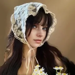 【再入荷！】バブーシュカ レースバンダナ かわいい かぎ針編み レース 花柄 韓国 スカーフ ライブ コンサート おしゃれ